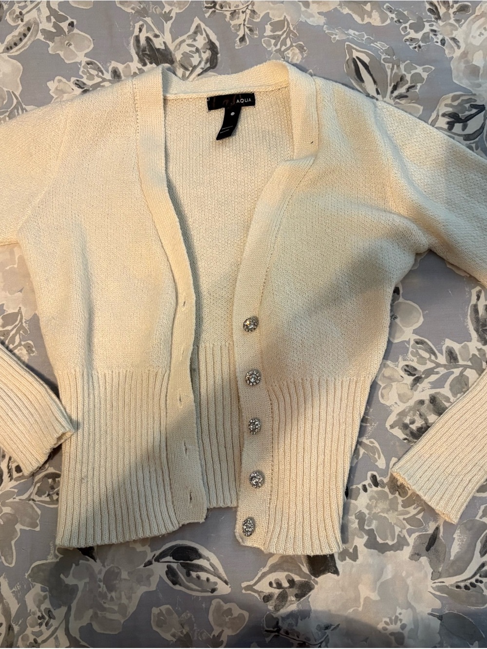Aqua Cream Ribbed Button-Front Cardigan with Decorative Buttons